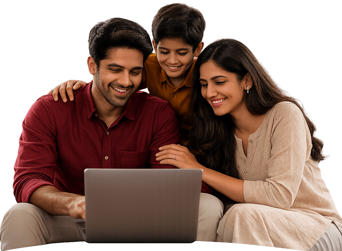 Indian family using Qicky on a laptop